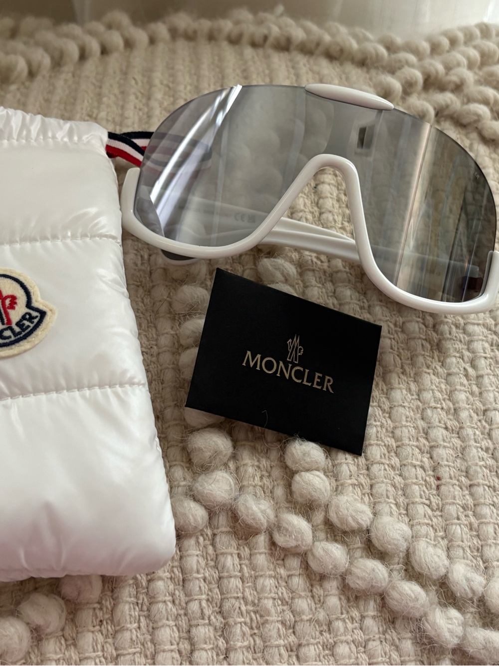 Moncler White Shield Sunglasses with Silver Mirrored Lenses